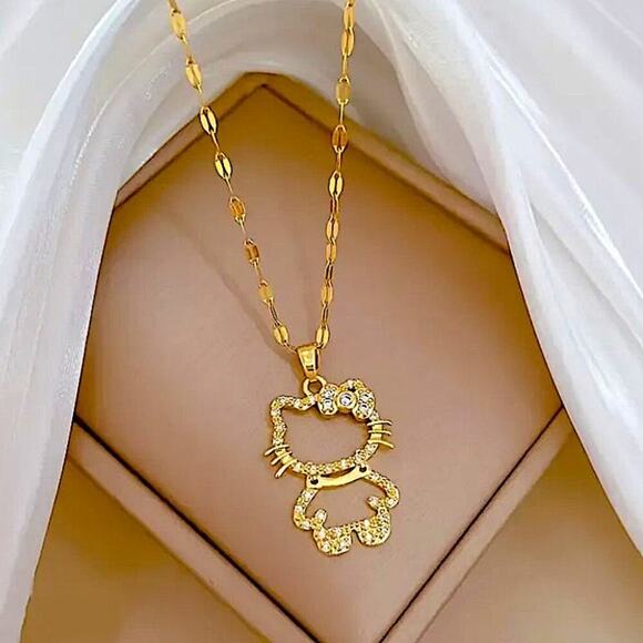 Gold Hello Kitty Hollow Zircon Necklace - Picture 5 of 11